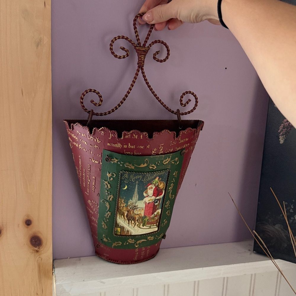 Festive Christmas Vintage Christmas Metal Wall Pocket — Santa Holiday Decor - Picture 3 of 6